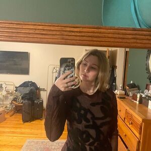 Brown and Black Patterned Long Sleeve Top